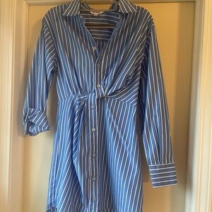 Blue Striped Button-Up Shirt Dress